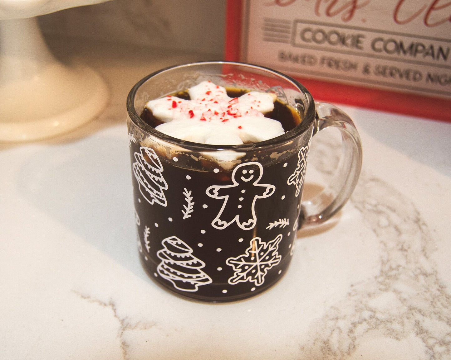 *IMPERFECT* Santa’s Cookies Pattern Clear Glass Mug