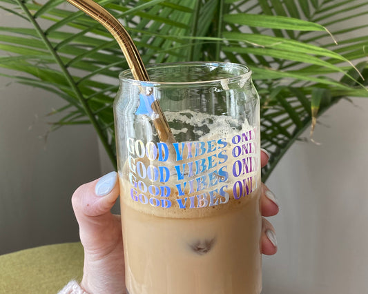 Good Vibes Only Can Shaped Glass