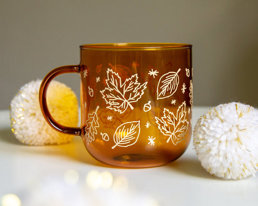 *IMPERFECT* Autumn Leaves Amber Glass Mug