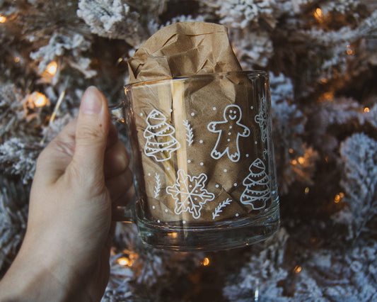 *IMPERFECT* Santa’s Cookies Pattern Clear Glass Mug