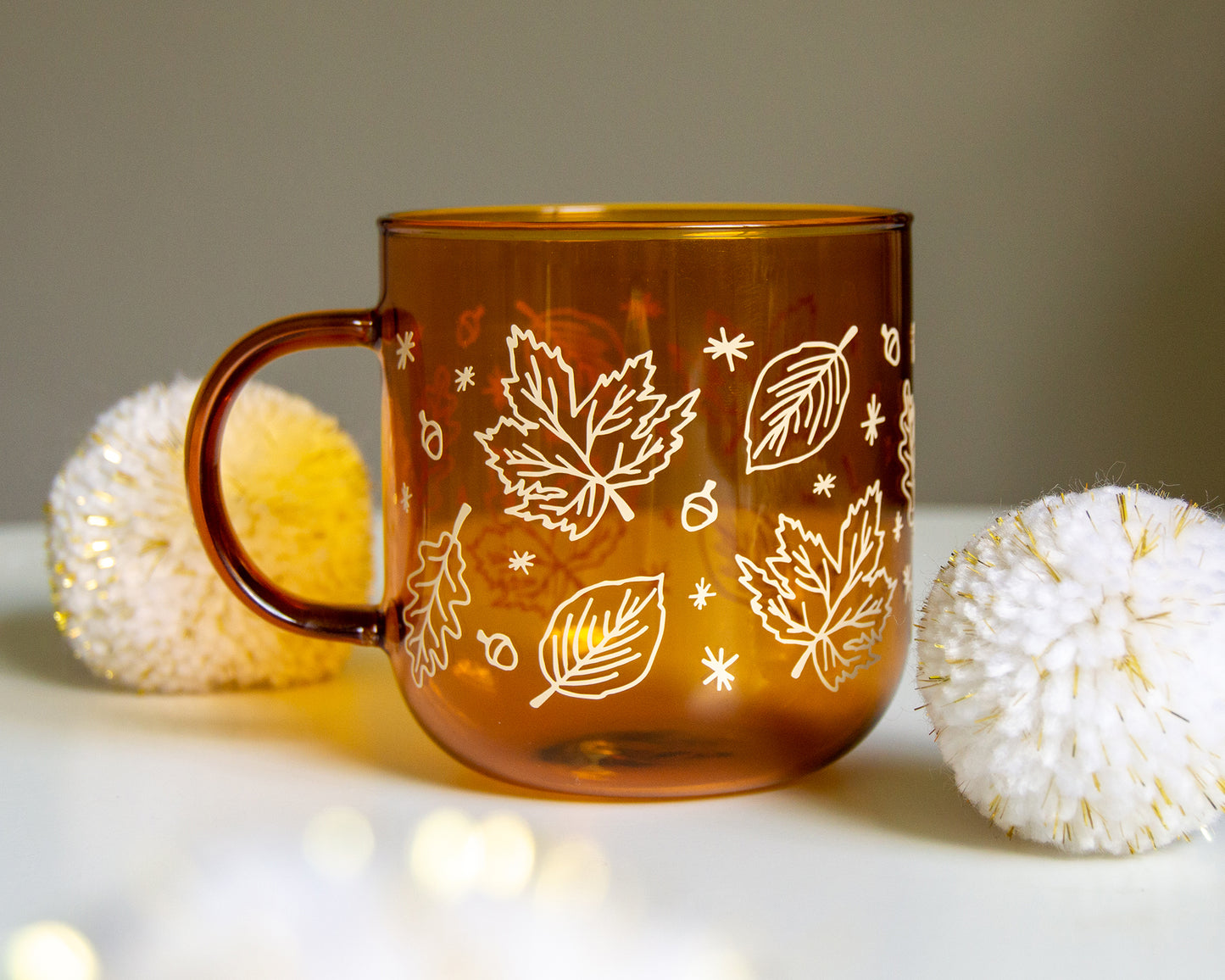 Autumn Leaves Amber Glass Mug