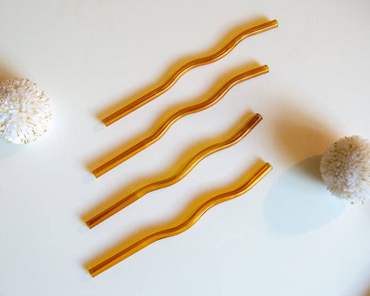 Amber Wavy Reusable Glass Straw