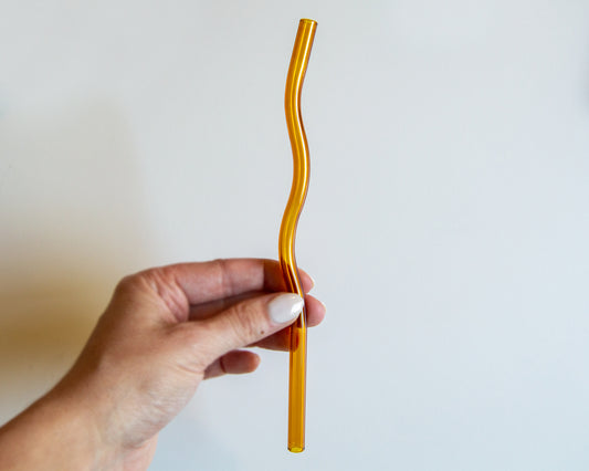 Amber Wavy Reusable Glass Straw