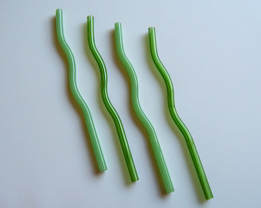 Green Wavy Reusable Glass Straw