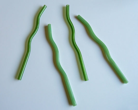 Green Wavy Reusable Glass Straw