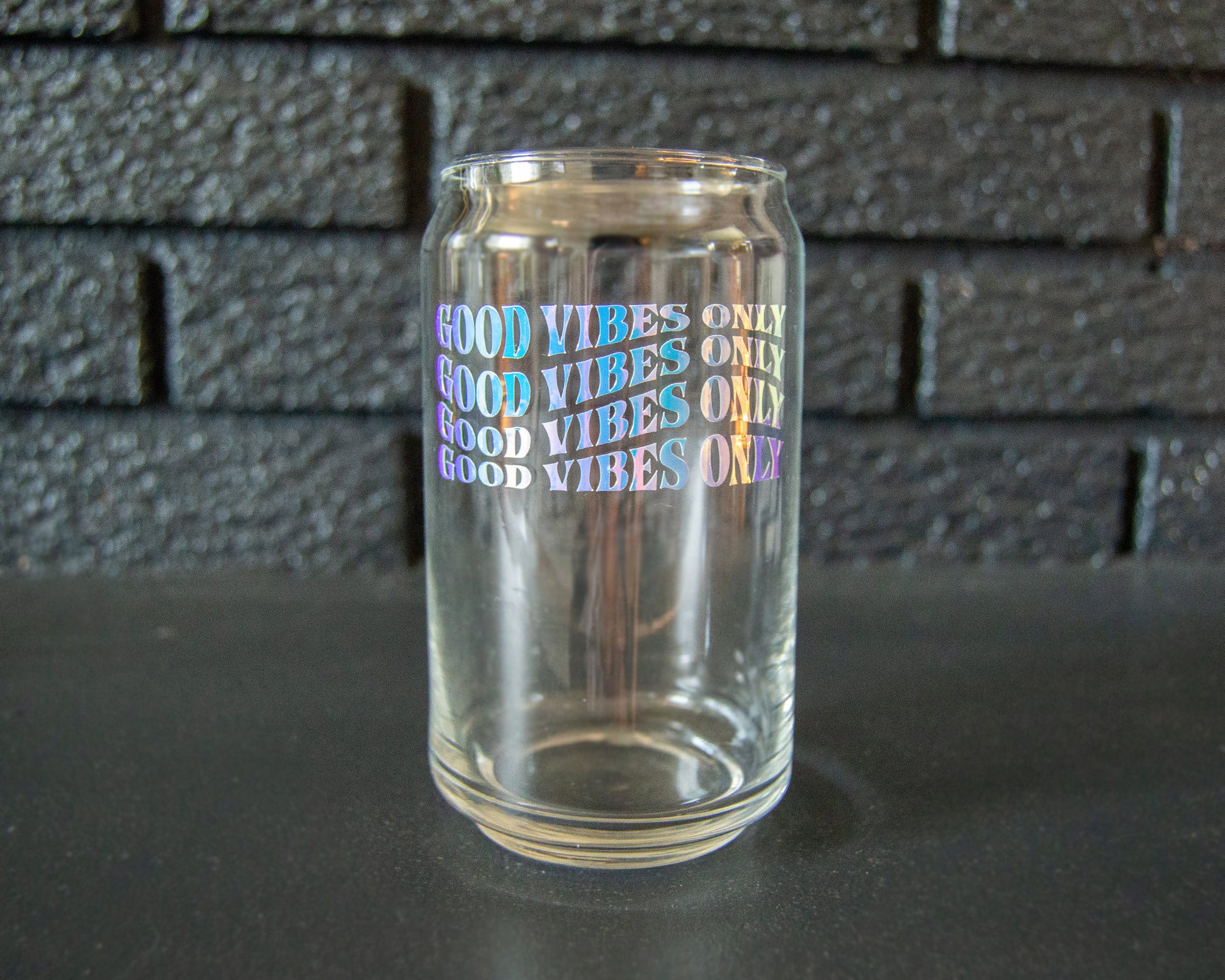 Good Vibes Only Can Shaped Glass