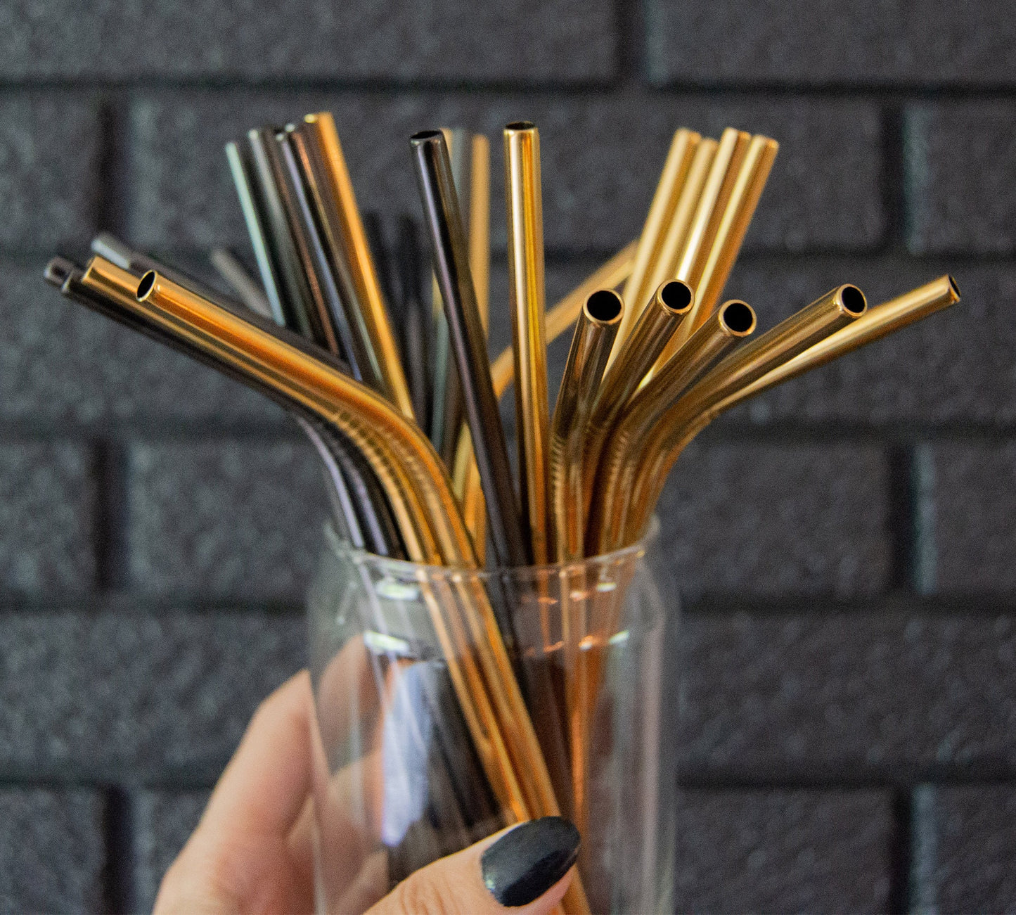 Reusable Black and Gold Stainless Steel Straws