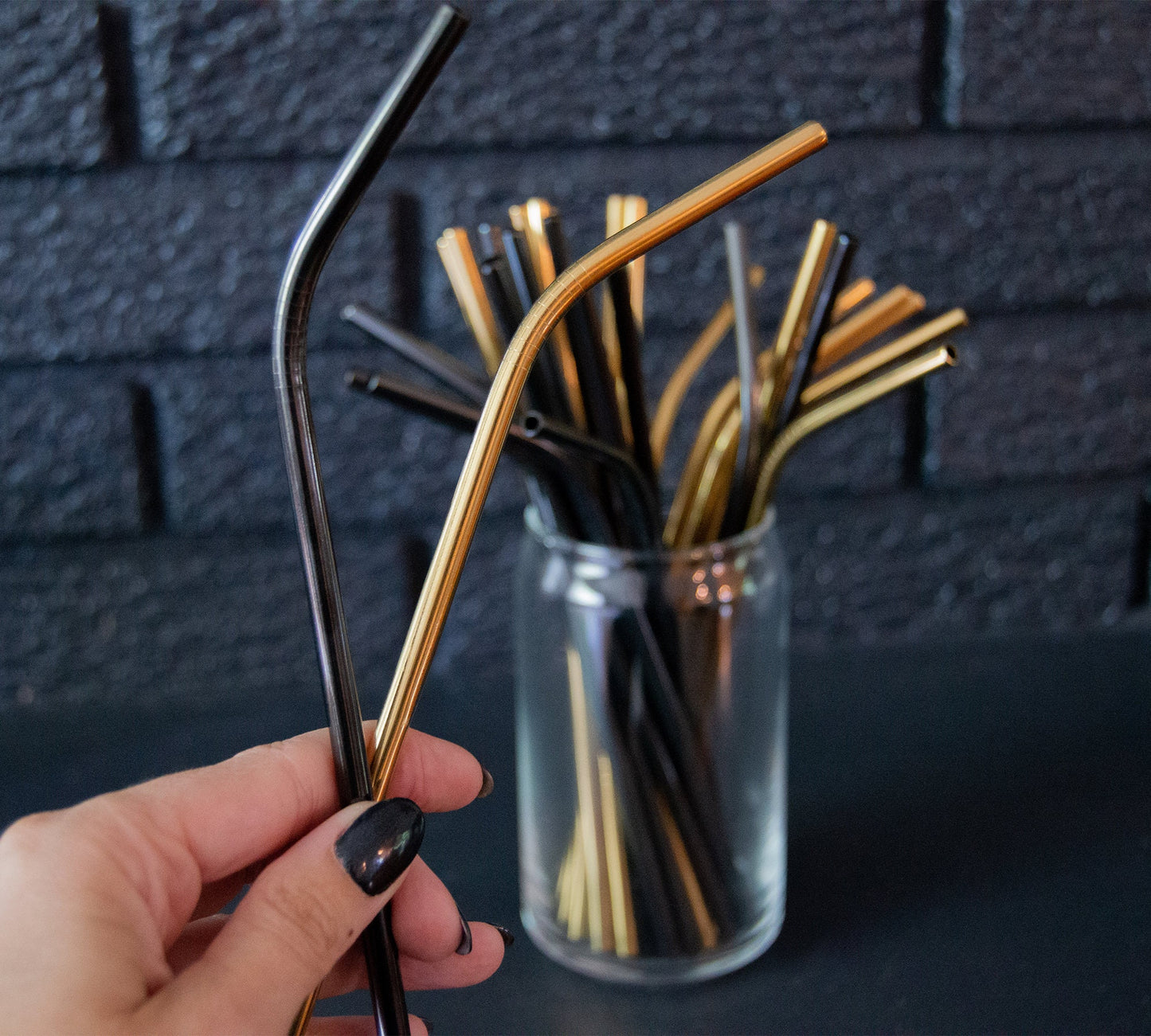 Reusable Black and Gold Stainless Steel Straws