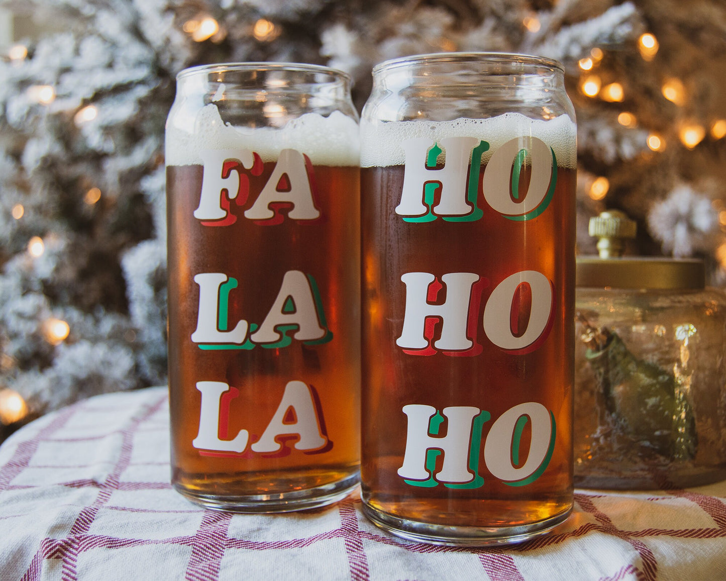 HoHoHo + FaLaLa Beer Can Glasses