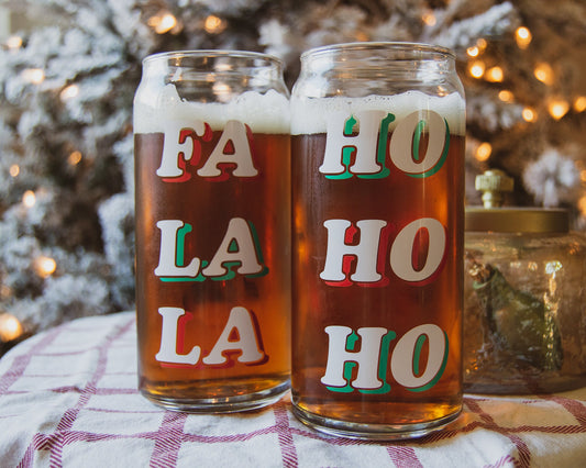 HoHoHo + FaLaLa Beer Can Glasses