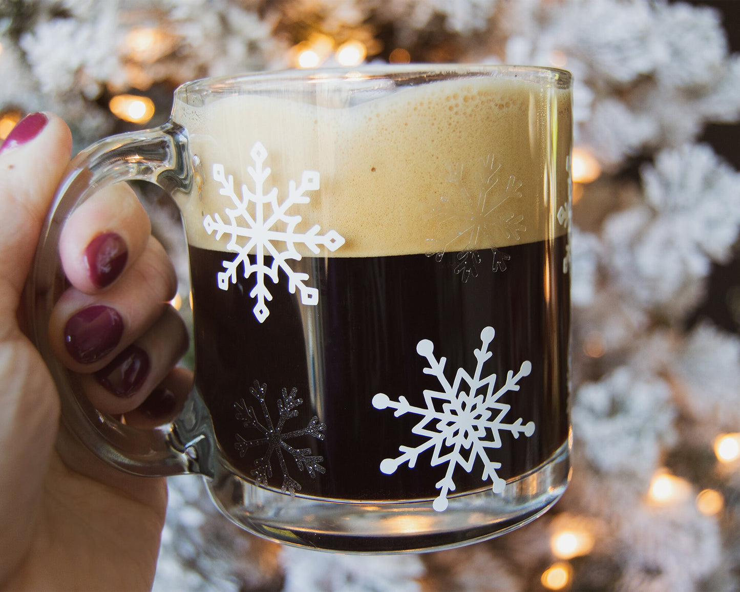 Snowlake Pattern Clear Glass Mug