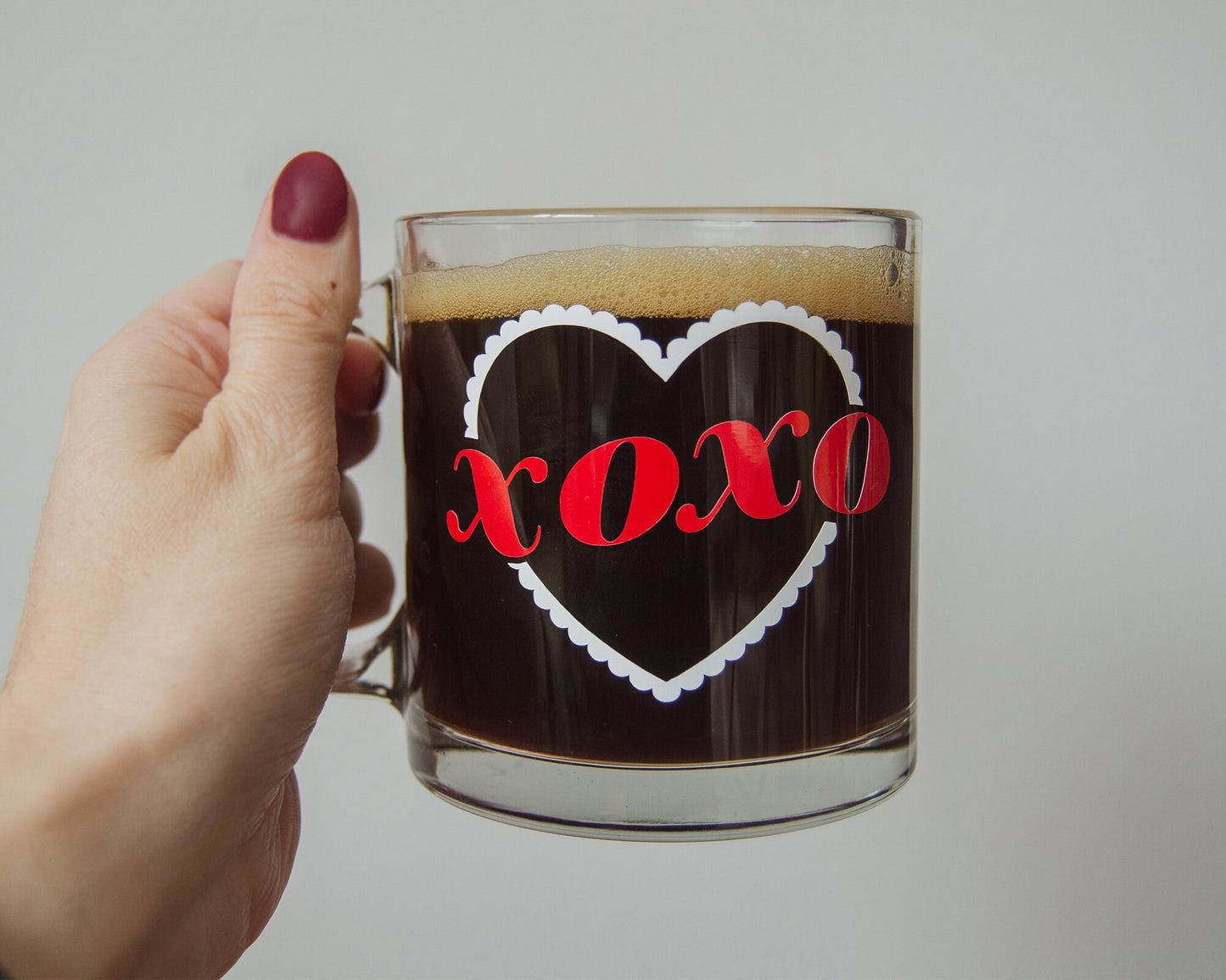 XOXO Heart Clear Glass Mug