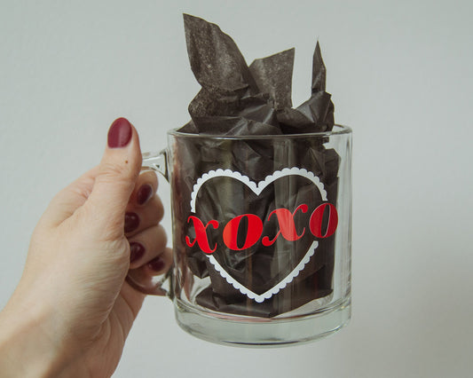 XOXO Heart Clear Glass Mug